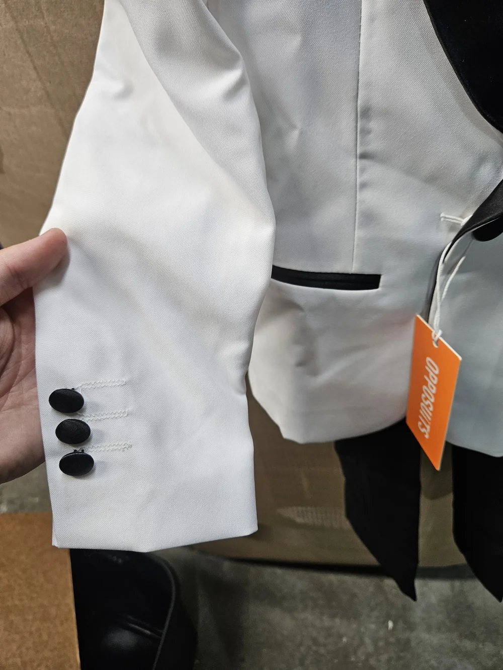 Kid's OppoSuit White Jacket & Pants with Black Satin Shawl Lapel